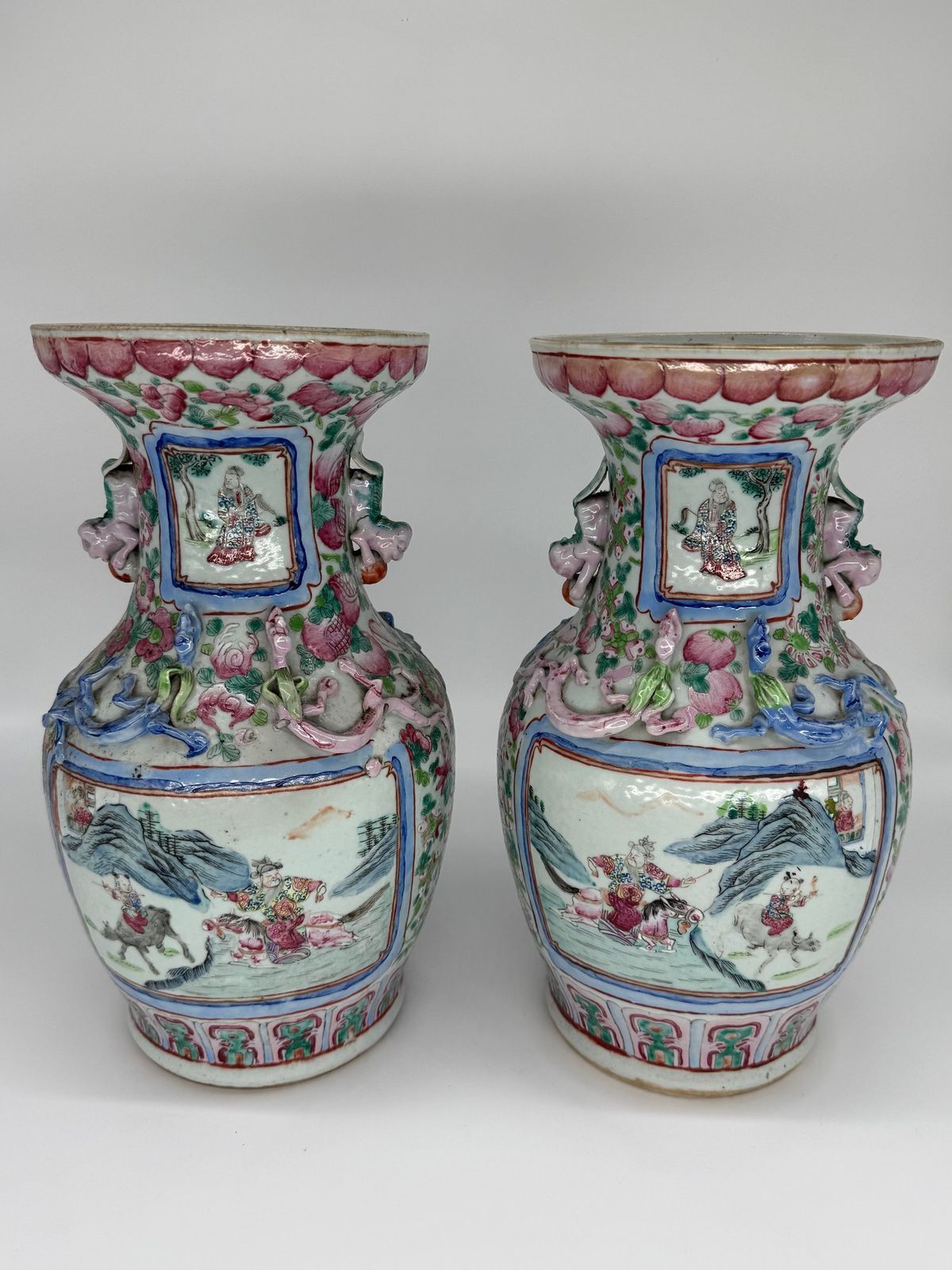 Pair Of Chinese Famille Rose Baluster Form Vases, 19th Century