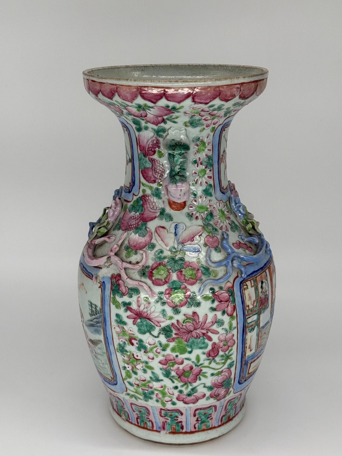 Pair Of Chinese Famille Rose Baluster Form Vases, 19th Century photo vinterior