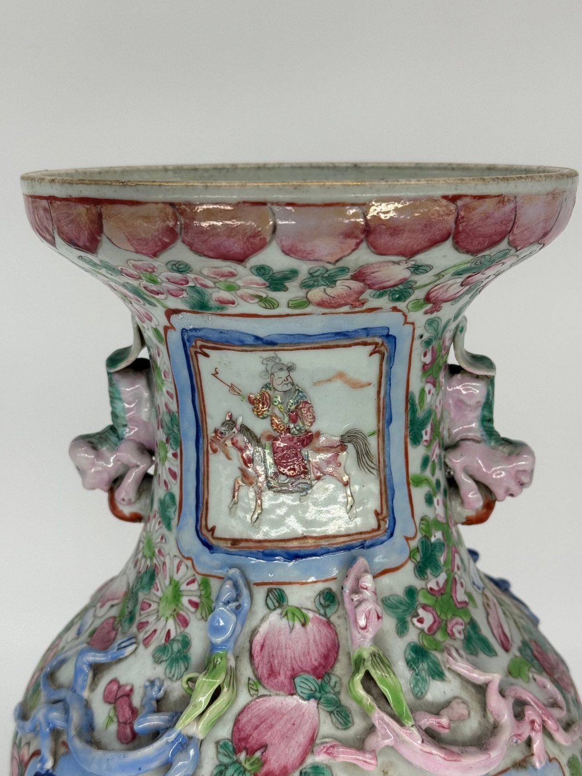 Pair Of Chinese Famille Rose Baluster Form Vases, 19th Century photo vintage