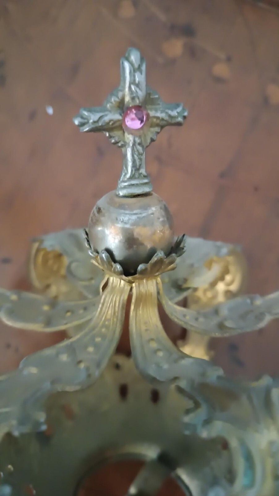 Large Gilded Brass Crown For Statues With Stones, 11th Century photo furniture