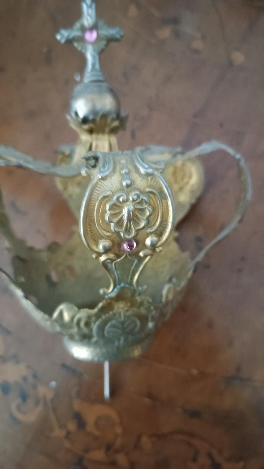 Large Gilded Brass Crown For Statues With Stones, 11th Century photo for sale