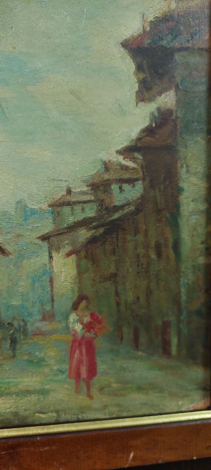 Antique Oil Painting On Faesites Early 900s Country Glimpse With Characters photo vinterior
