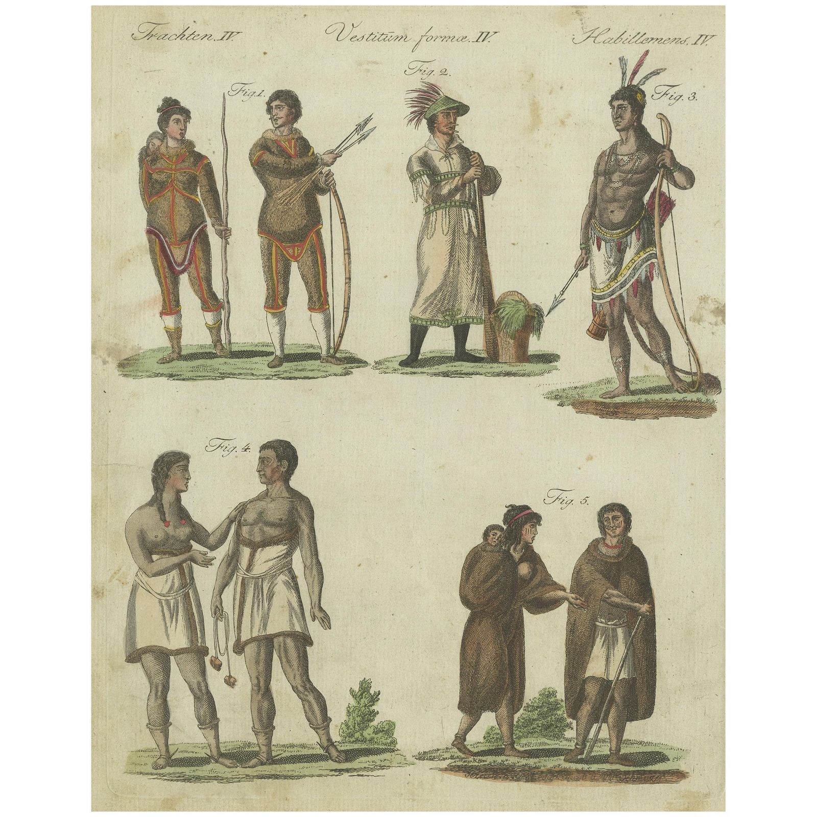 Antique Print Of Natives Of America By Bertuch, Circa 1800