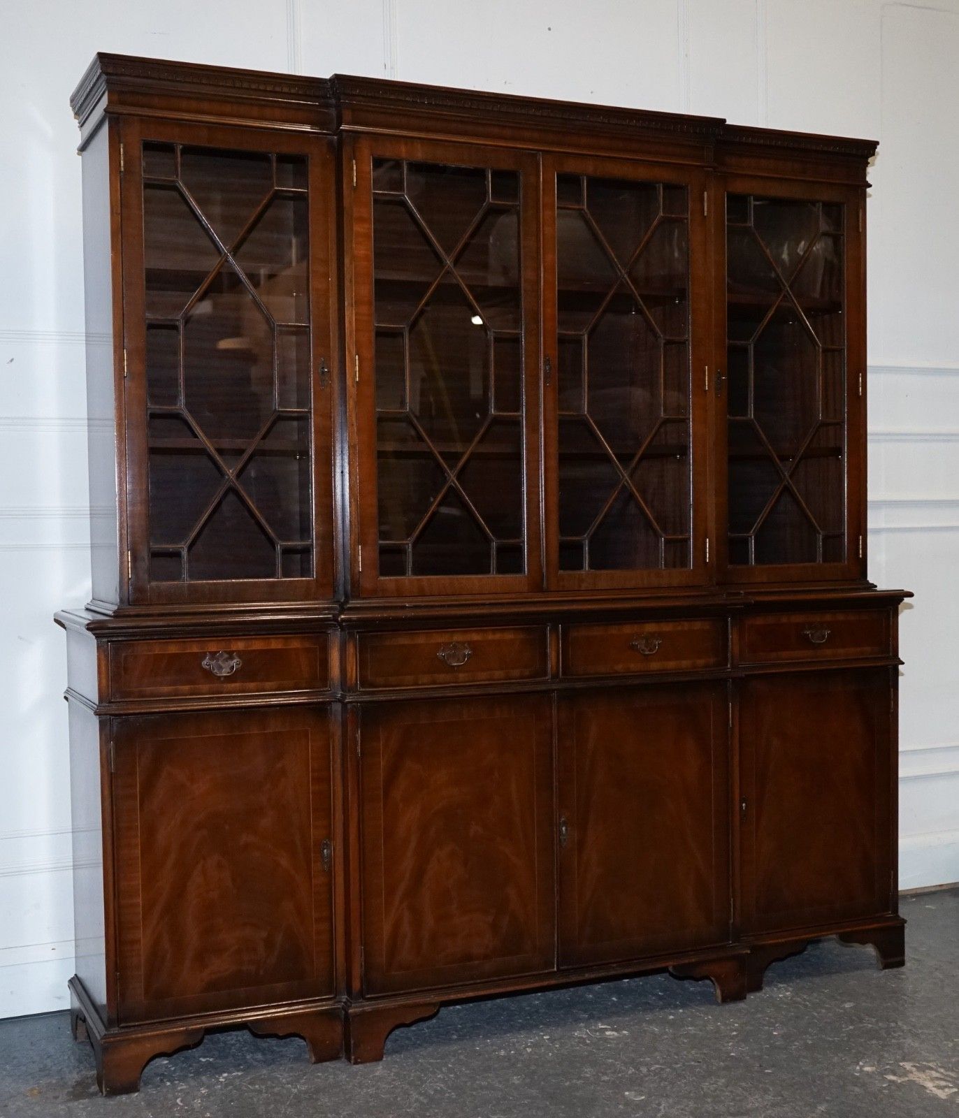 Stunning Georgian Style Breakfront Four Door Display Cabinet Bookcase photo for sale