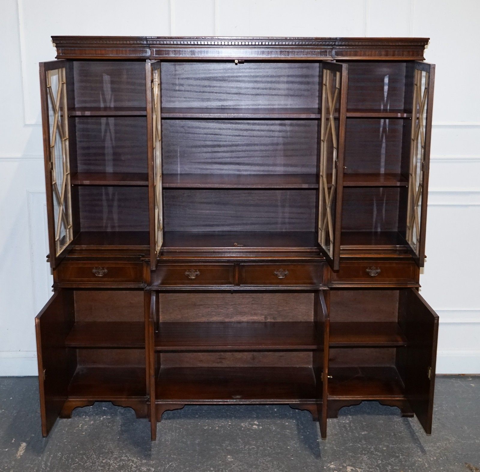 photo furniture Stunning Georgian Style Breakfront Four Door Display Cabinet Bookcase