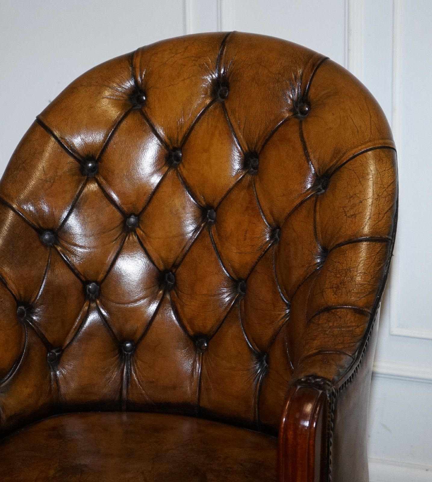 Antique Deep Buttoned Chesterfield Georgian Style Hand Dyed Leather Desk Chair photo buy