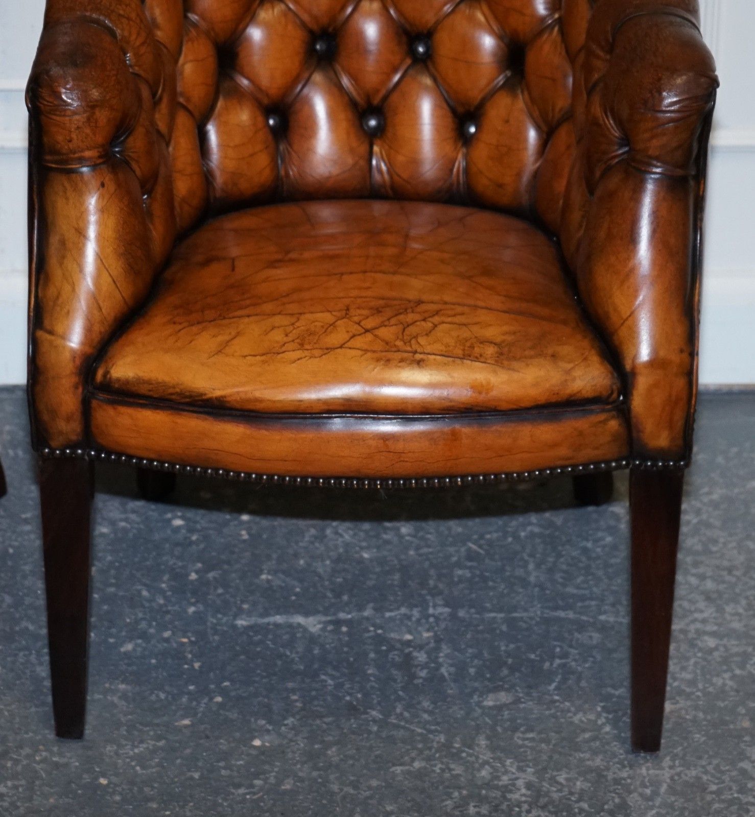 photo furniture Set Of Four English Chesterfield Hand Dyed Leather Office Library Tub Chairs