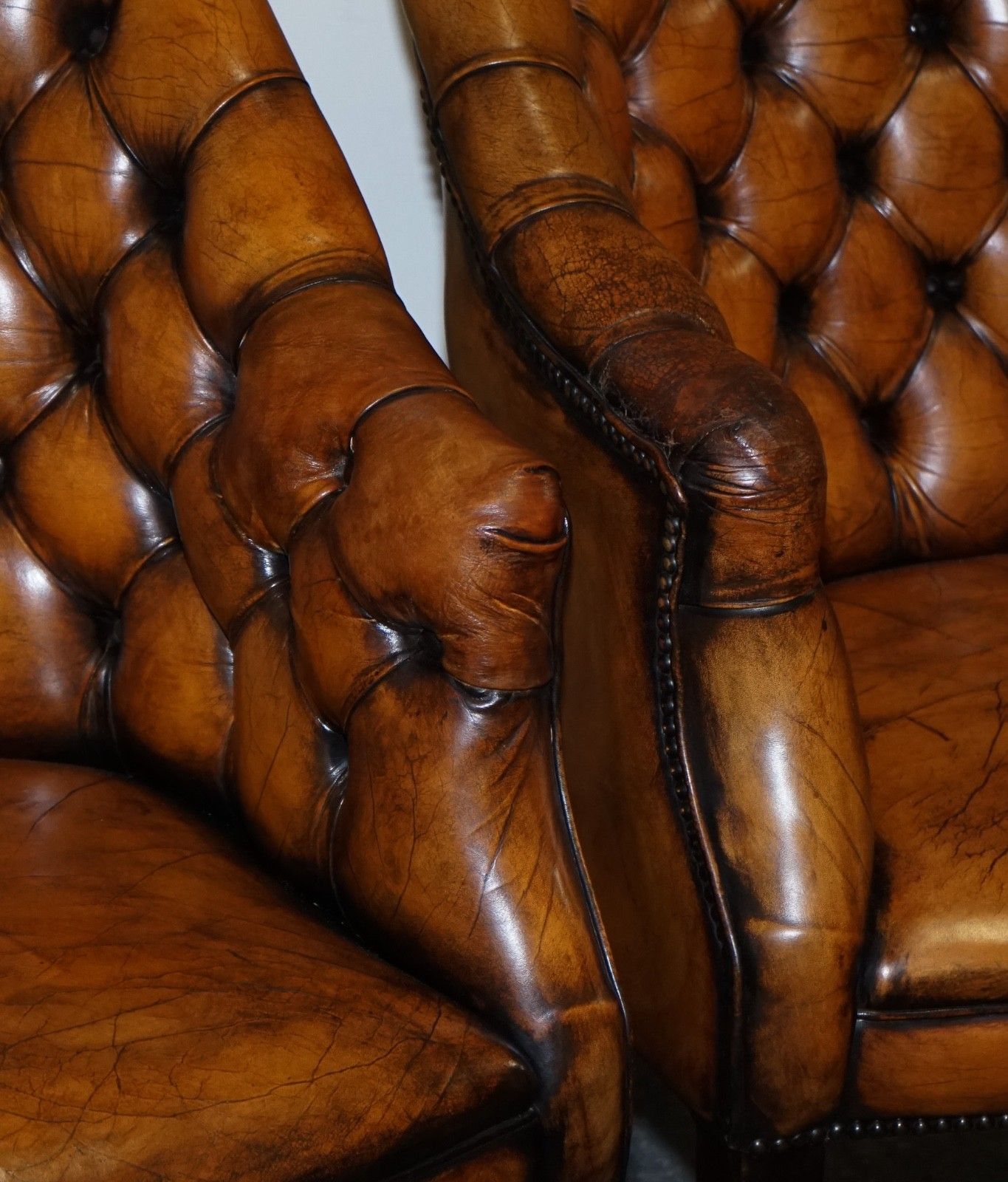 Furniture Set Of Four English Chesterfield Hand Dyed Leather Office Library Tub Chairs photo