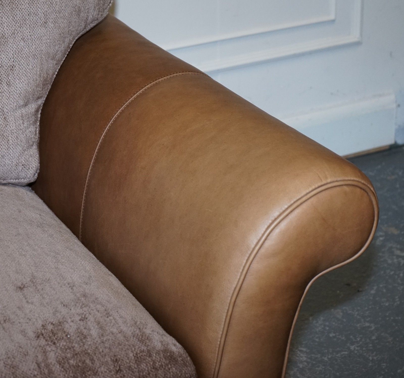 photo for sale Vintage Alexander & James Blake 3 Seater Leather & Fabric Sofa Rrp £2,240