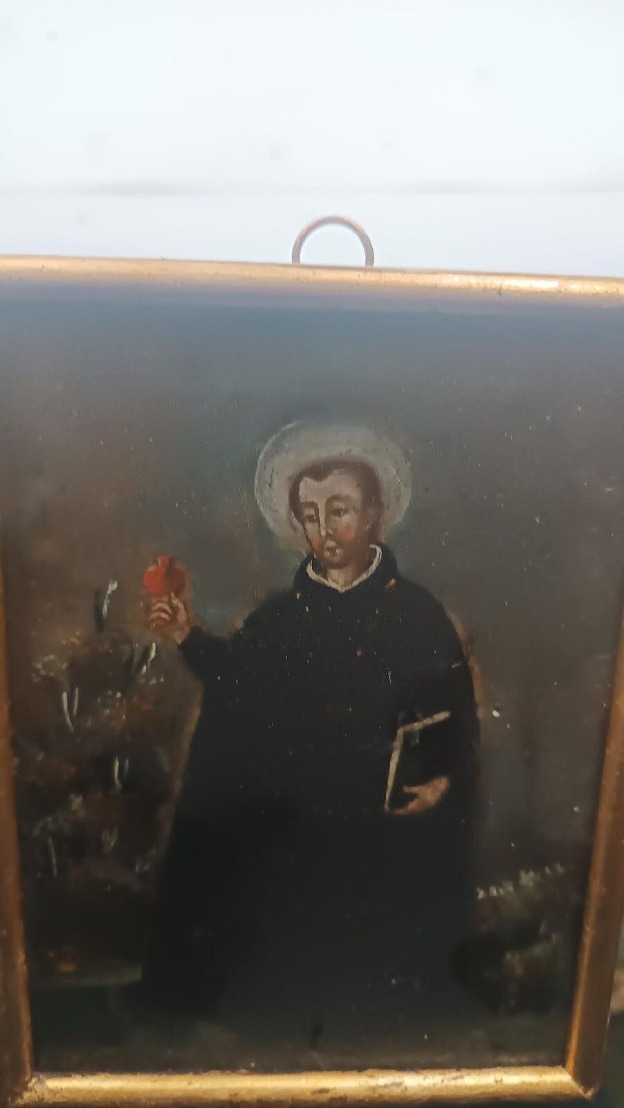 Copper Painting Depicting Jesuit Saint Spanish School 18th Century photo vintage