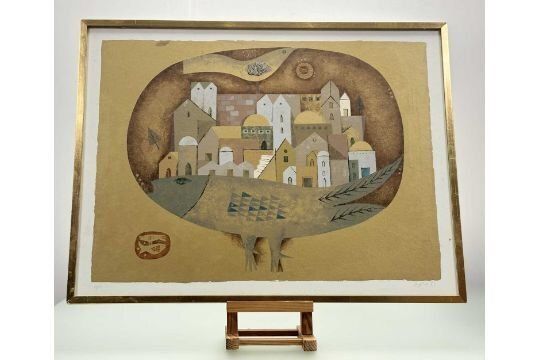 City View With Fish, Sami Briss (1930 ), Romania/France, Artist Proof Signed Print