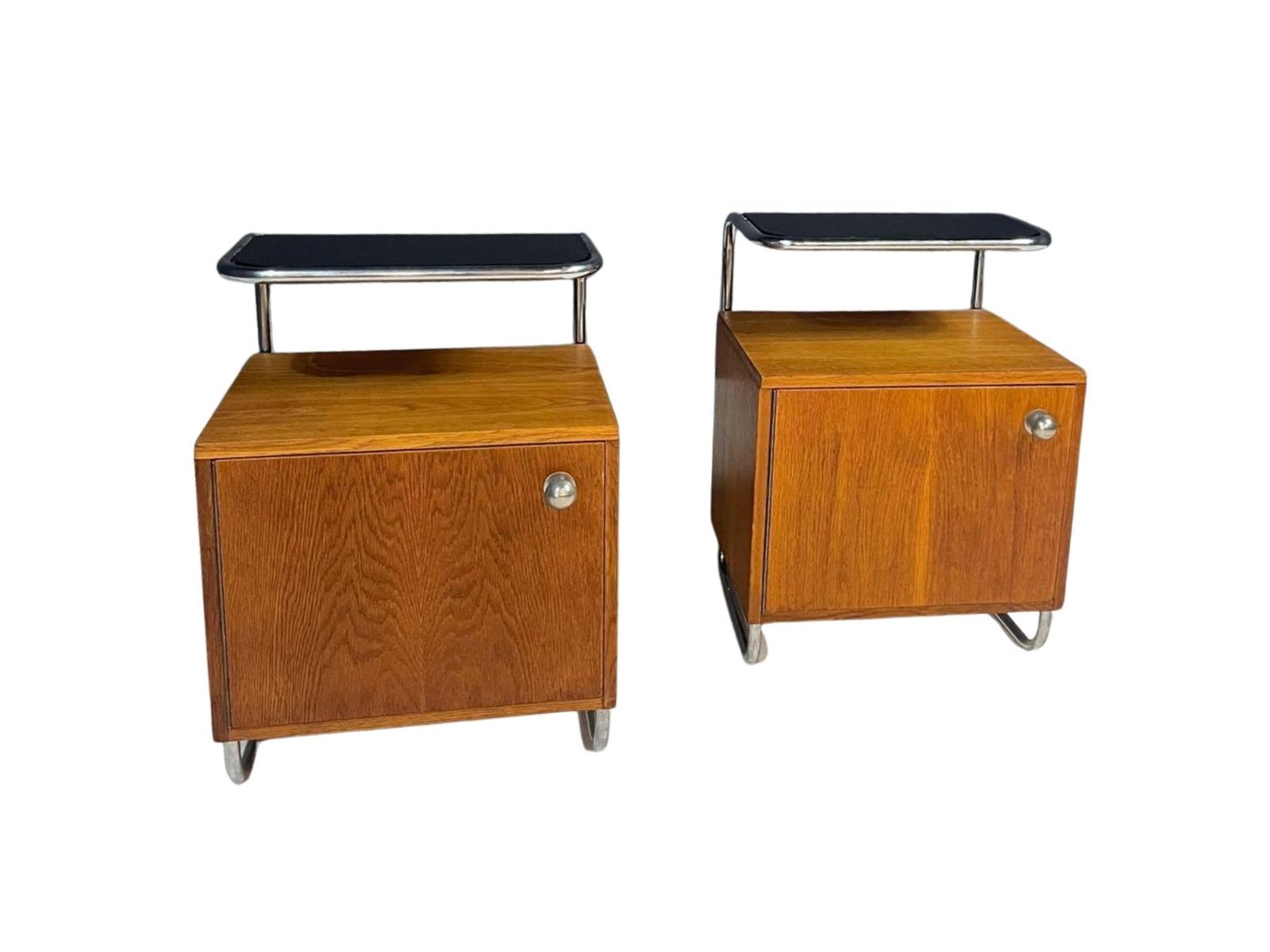 Renovated Bauhaus Style Chrome And Oak Nightstands By Kovona, Czechoslovakia, 1950s photo furniture