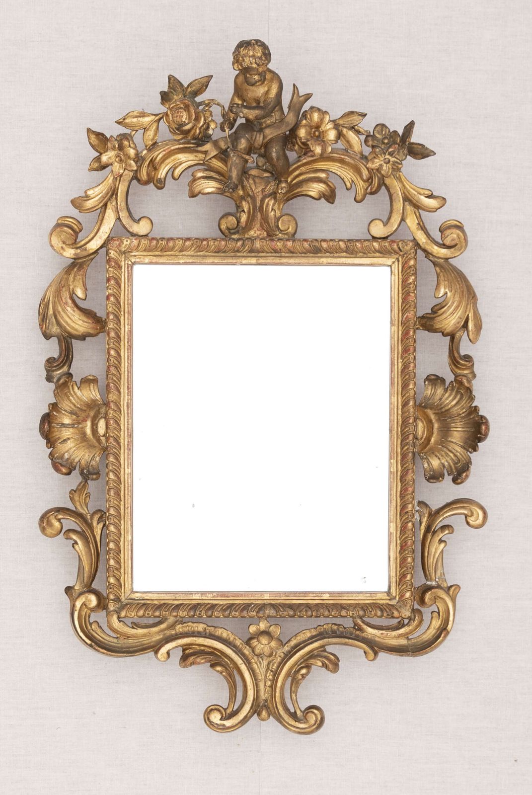 Antique Italian Giltwood Mirror – Rococo Style With Cherub Crest – Late 18th – Early 19th