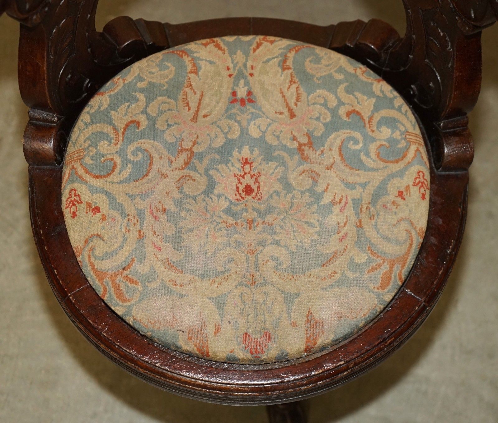 Antique Victorian Hand Carved Mahogany Ships Captains Cast Iron Base Armchair photo buy
