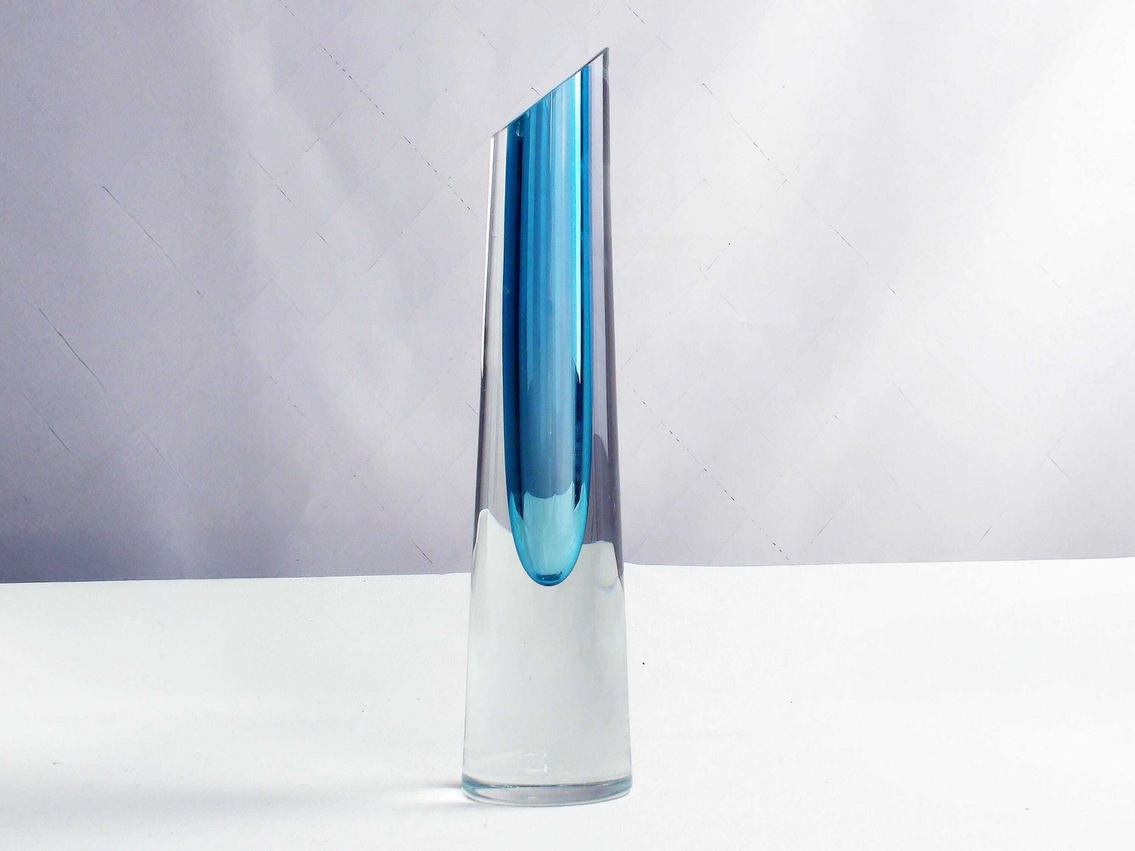 Mid Century Sculptural Sommerso Block Vase In Aqua Marine Blue And Clear Glass By Bretislav Novak, Czech Republic, 1950s photo 499.0