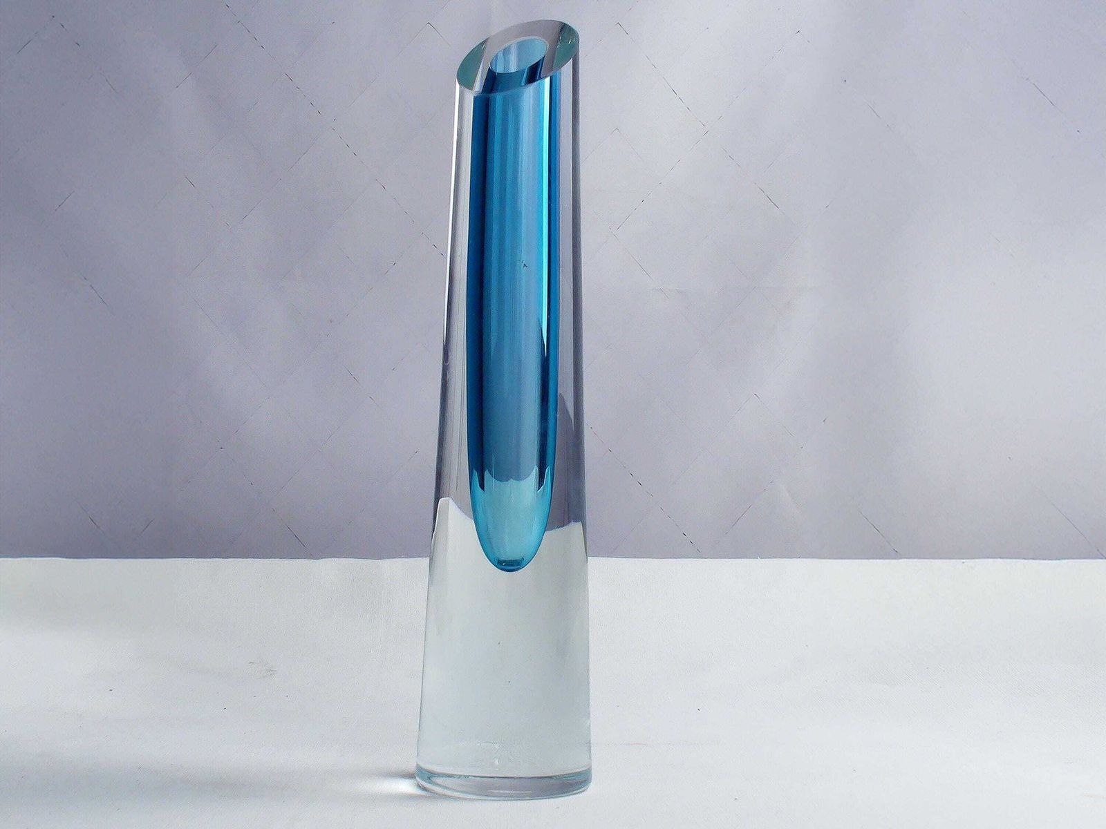 photo furniture Mid Century Sculptural Sommerso Block Vase In Aqua Marine Blue And Clear Glass By Bretislav Novak, Czech Republic, 1950s