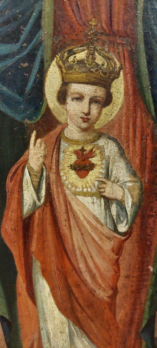 Madonna And Child Canvas Painting Original Gilded Frame 19th Century photo for sale