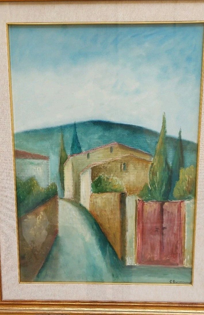 Oil Painting On Canvas Tuscan Landscape 50x70 Cm 60s 70s photo furniture
