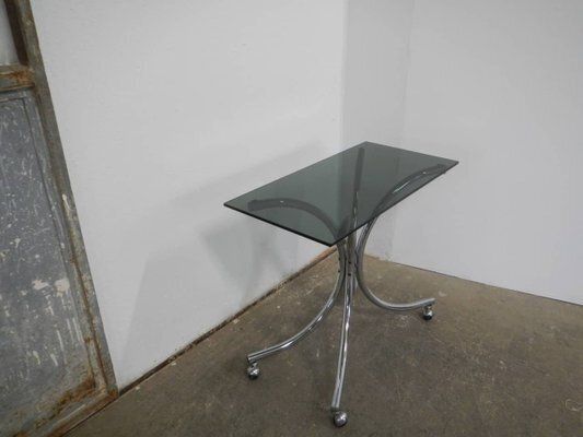 Coffee Table With Wheels And Smoked Glass, 1960 photo for sale