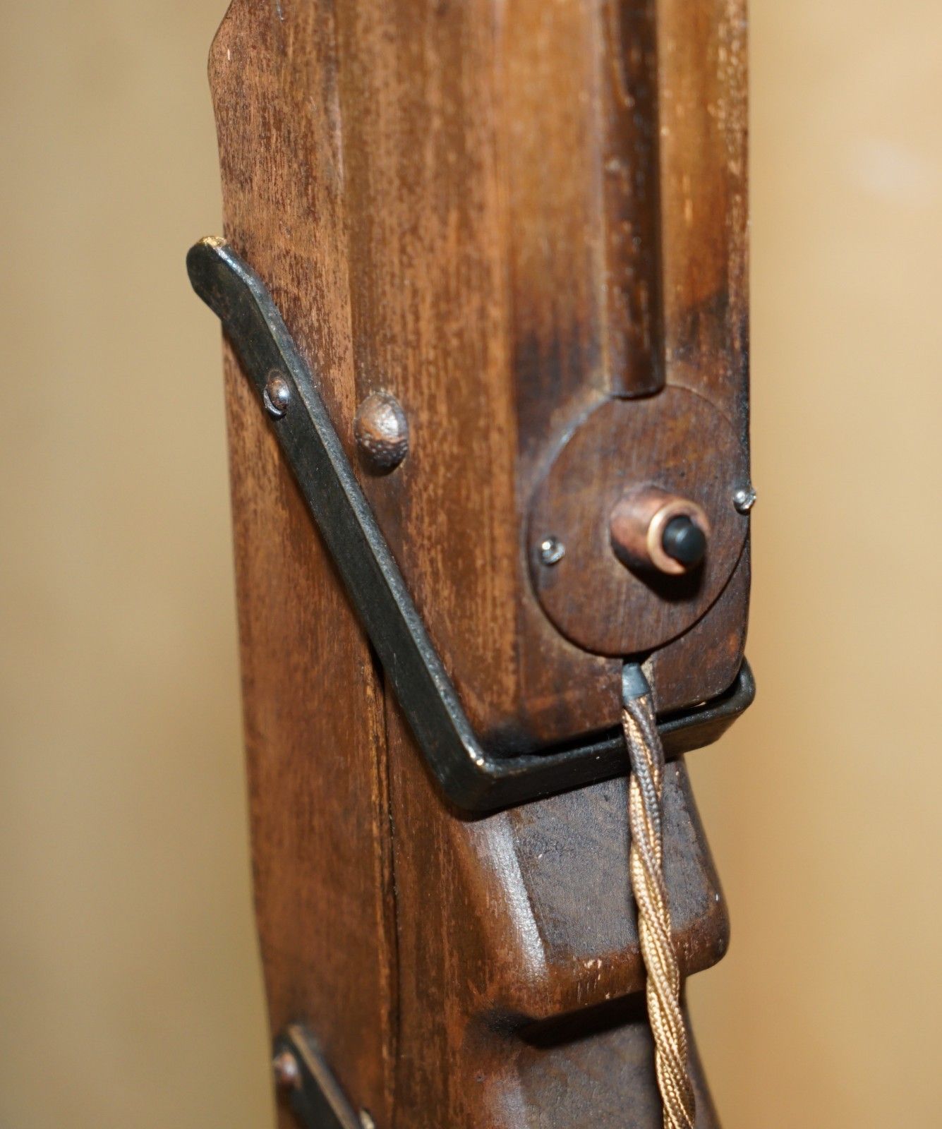 Antique Circa 1930's Mission Arts & Crafts Carved Oak Adjustable Floor Lamp photo vinterior
