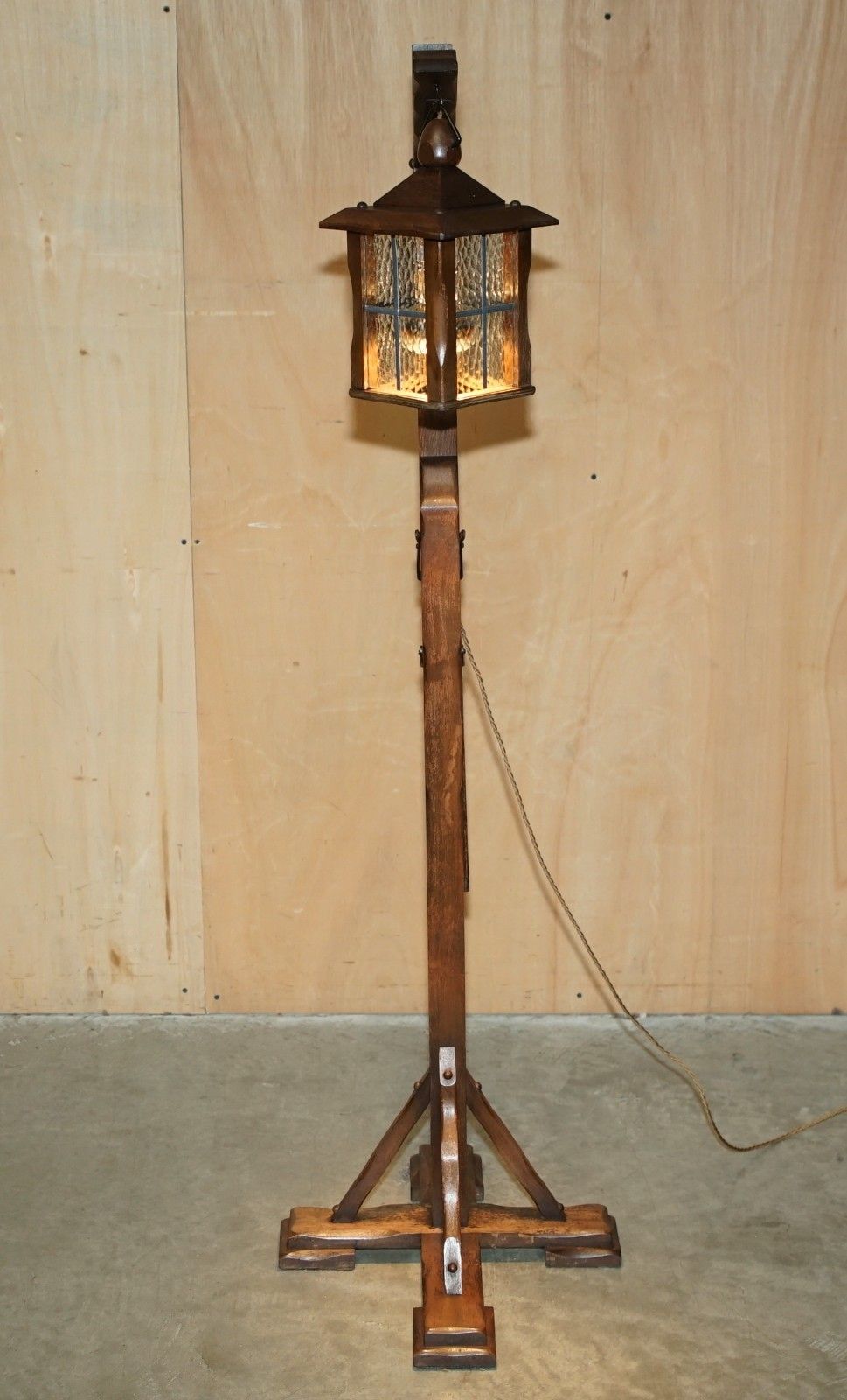 photo for sale Antique Circa 1930's Mission Arts & Crafts Carved Oak Adjustable Floor Lamp