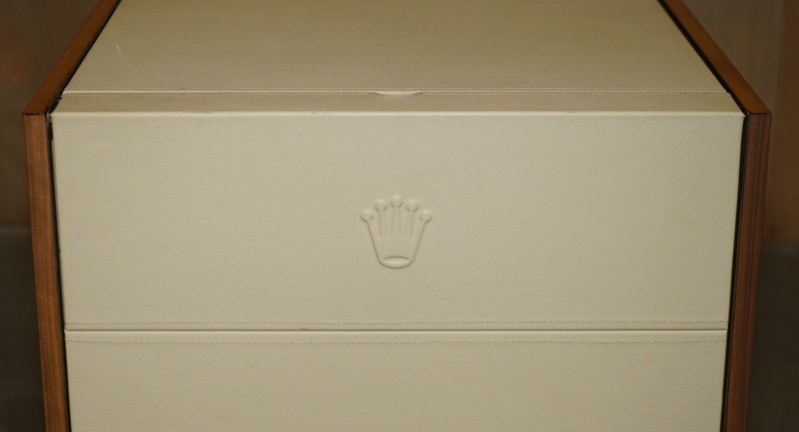 photo furniture Rare Original Hand Made Leather Upholstered Rolex Ad Boutique Dealers Guest Desk