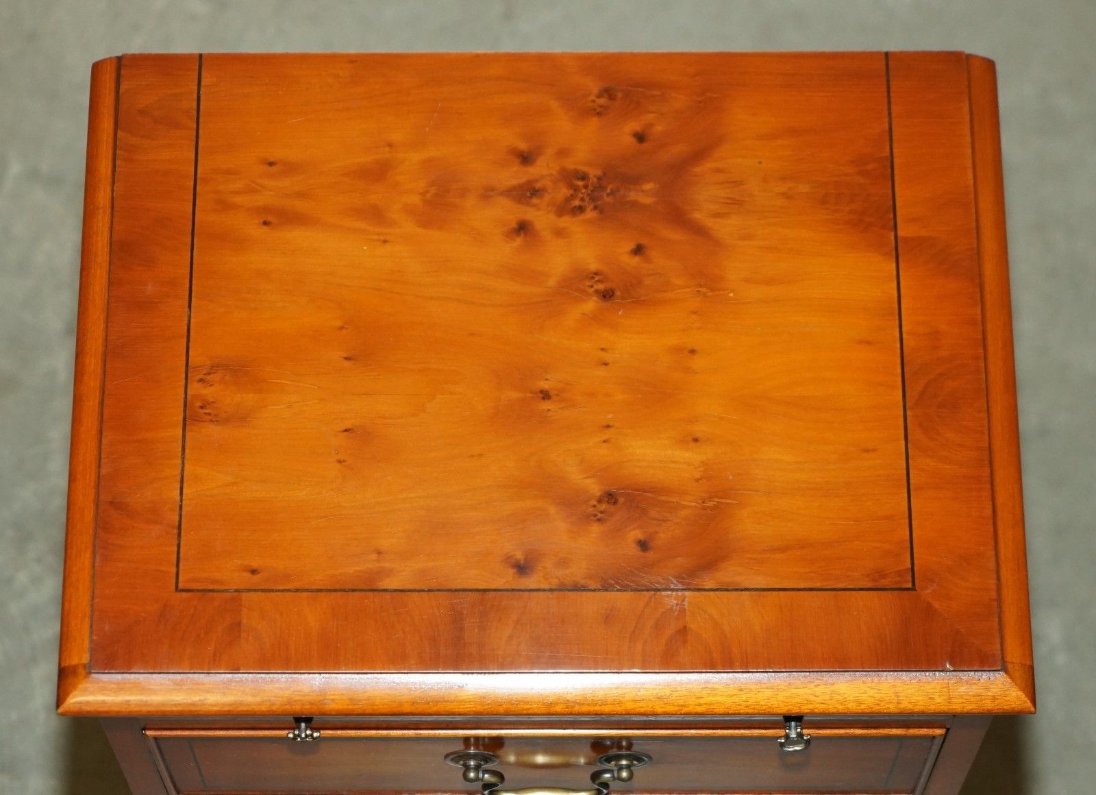 Pair Of Bradley Furniture Burr Yew Bedside Table Nightstand Drawers Butlers Tray photo buy