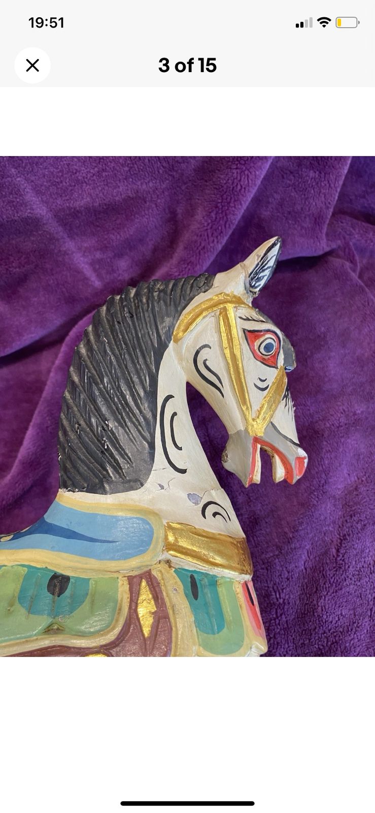 photo for sale Antique Wooden Rocking Horse Multicoloured Gold Handmade Hand Paint Art