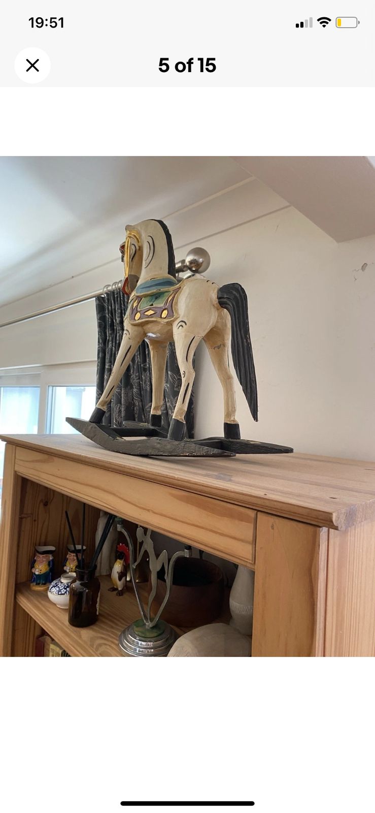 Art Antique Wooden Rocking Horse Multicoloured Gold Handmade Hand Paint Art photo