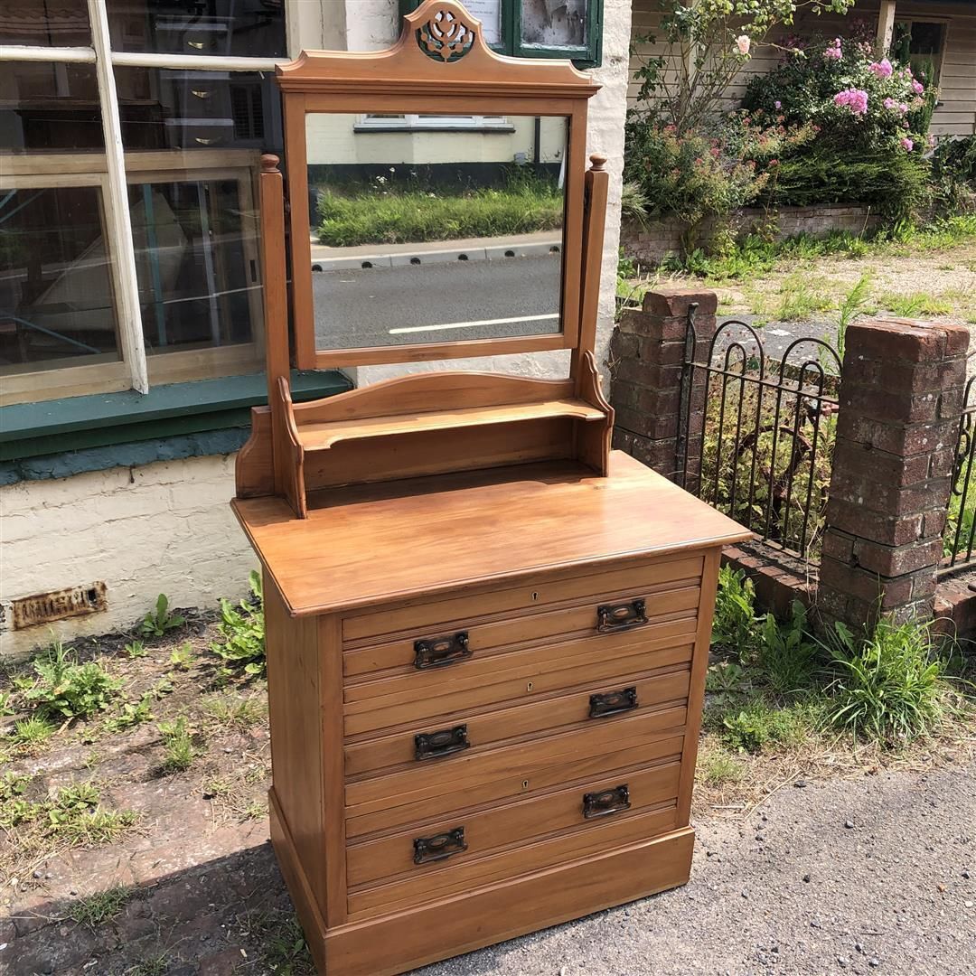Antique Satinwood Dressing Chest Of Drawers With Mirrored Top 1910s photo vintage