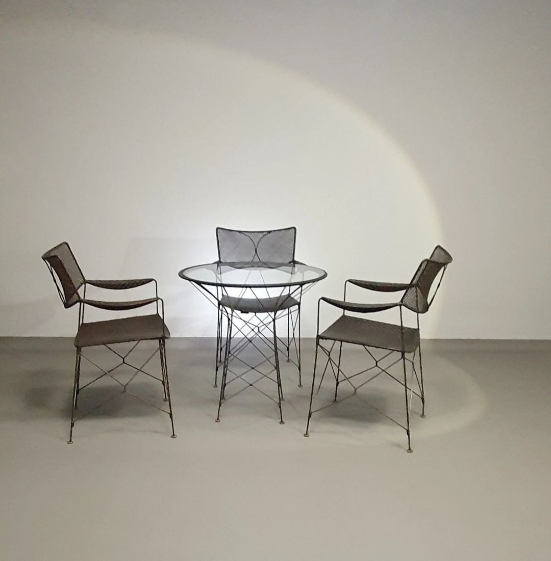 Beautiful Dining Set Designed By Yuzuru Yamakawa. The Chairs And Table Are Made Of Wiredmetal With Woven Rattan. photo furniture