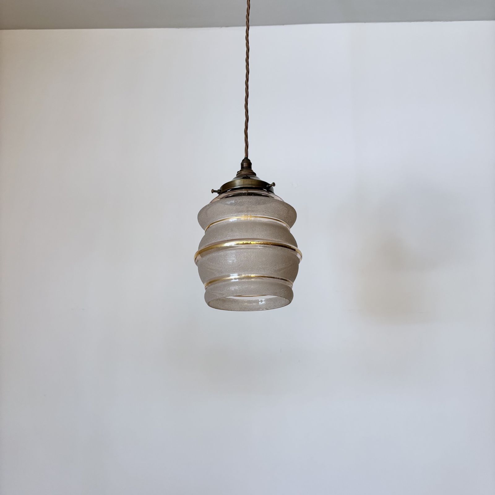 Pink Textured Glass Shade With Gold Band Details photo furniture