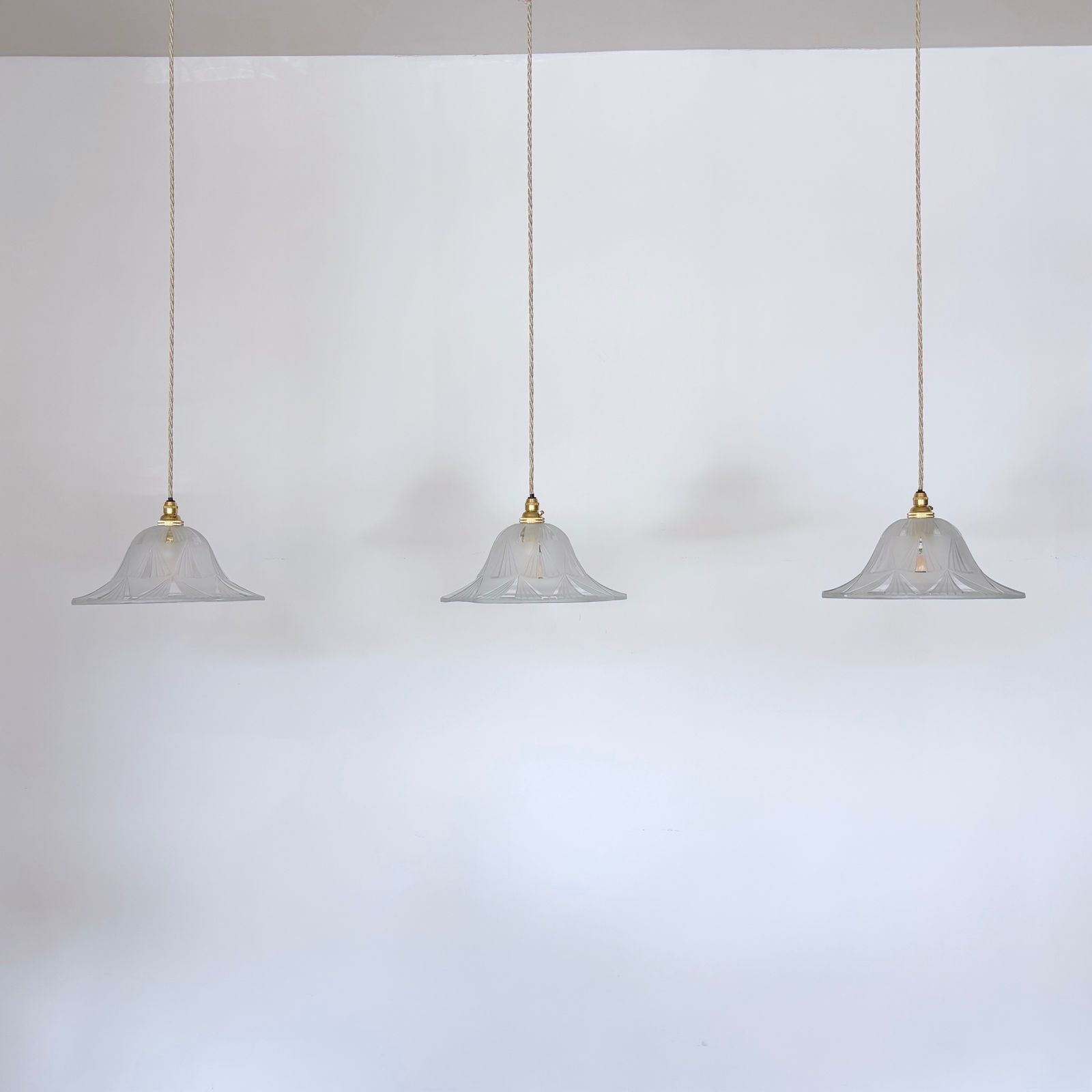 Set Of Three Geometric Frosted And Clear Globe Shades