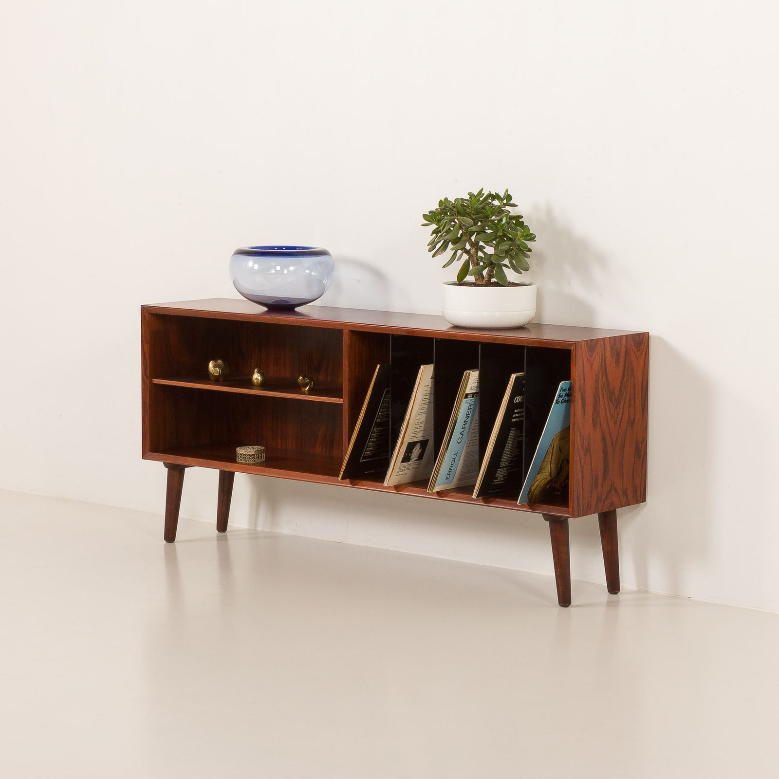 Scandinavian Rosewood Sideboard, Vintage Vinyl Records Cabinet, Denmark 1970s.
