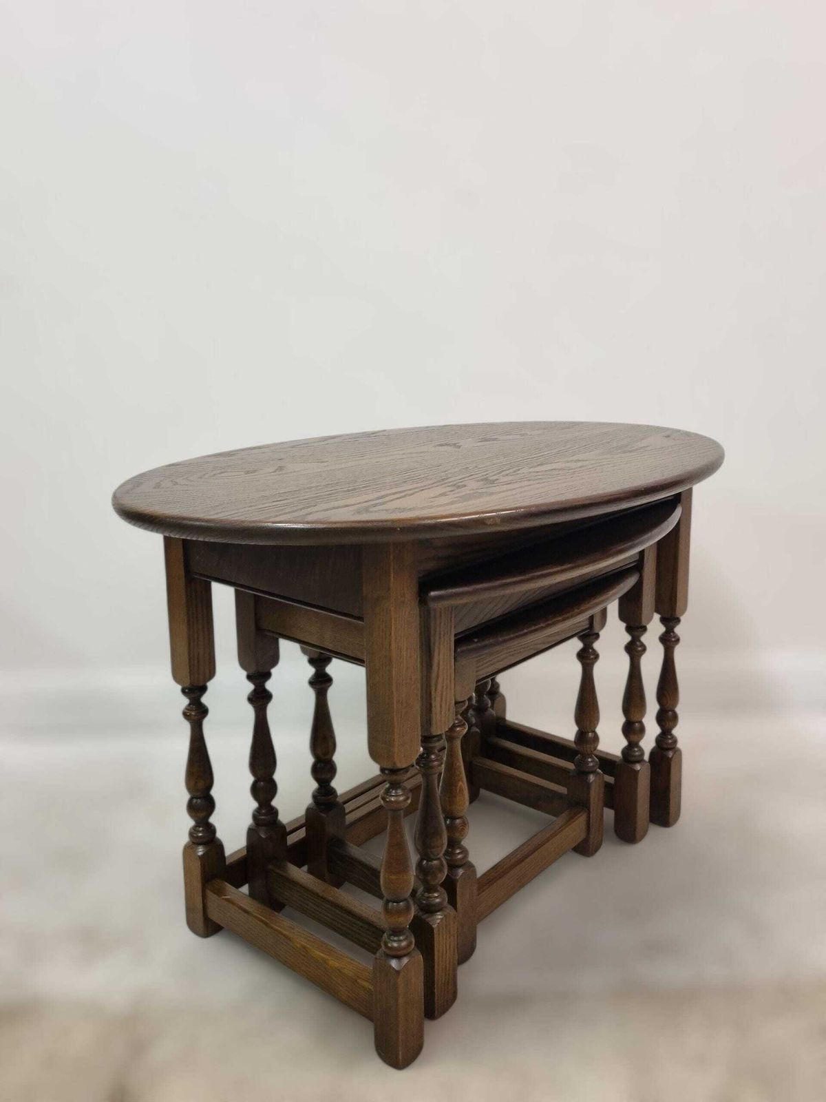 photo furniture Vintage Old Charm Wood Bros / Oval Oak Nest Of 3 Tables / C1970