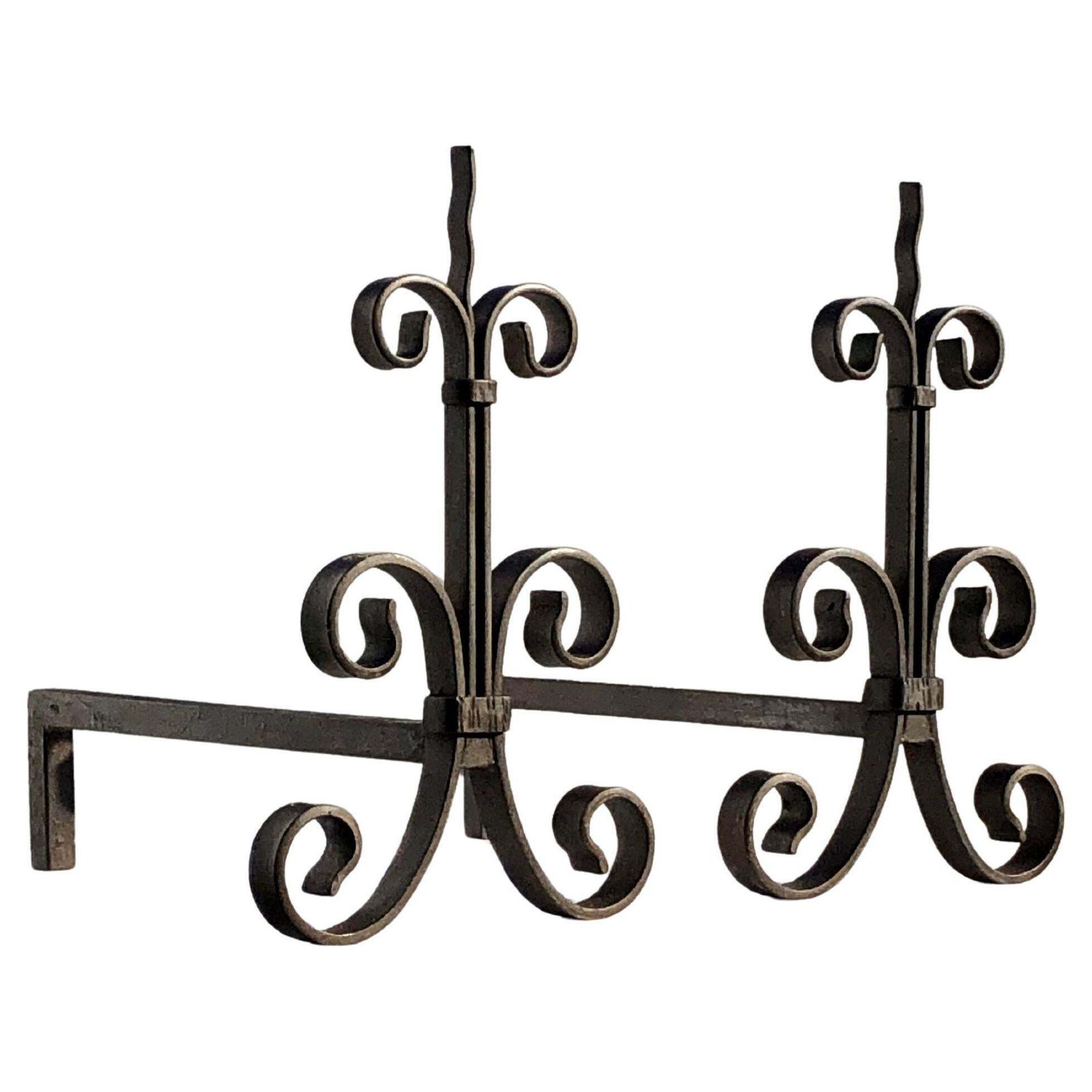 Pair Of Wrought Iron Art Deco Neoclassical Shabby Chic Andirons, France 1930