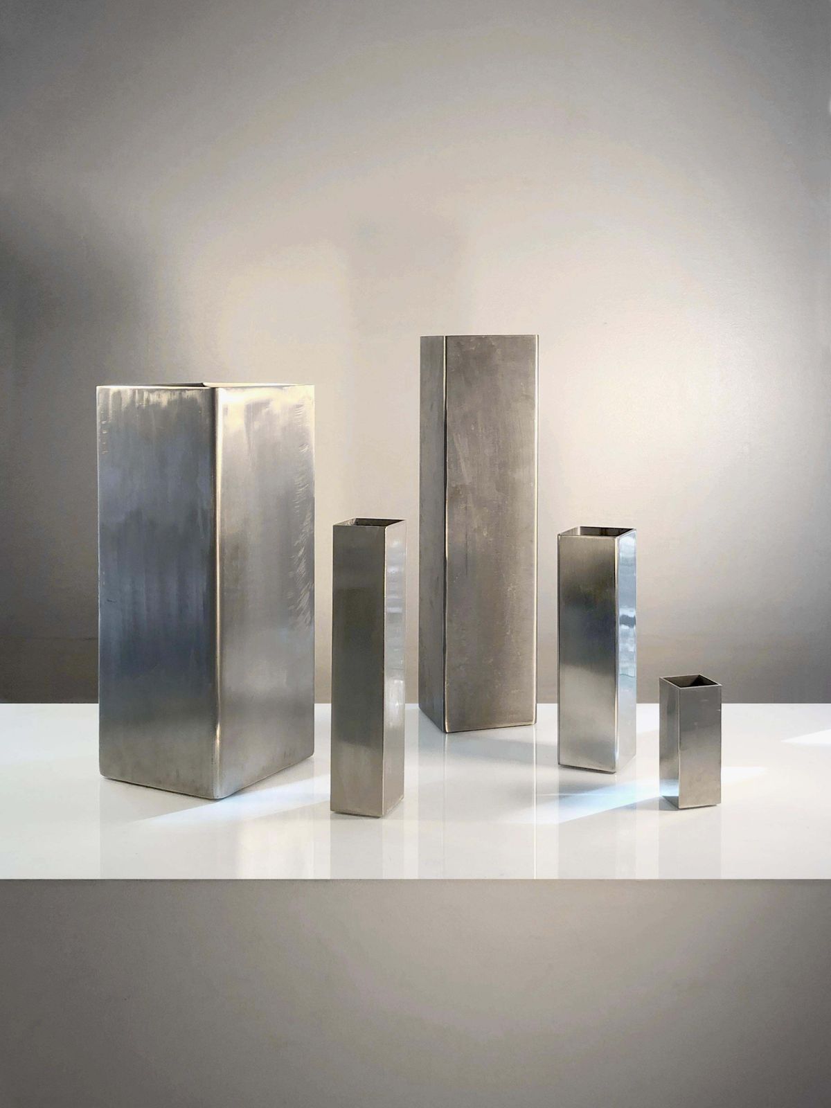 Set Of 5 Radical & Postmodern Architectural Metal Vases, By Kappa, France 1970 photo furniture