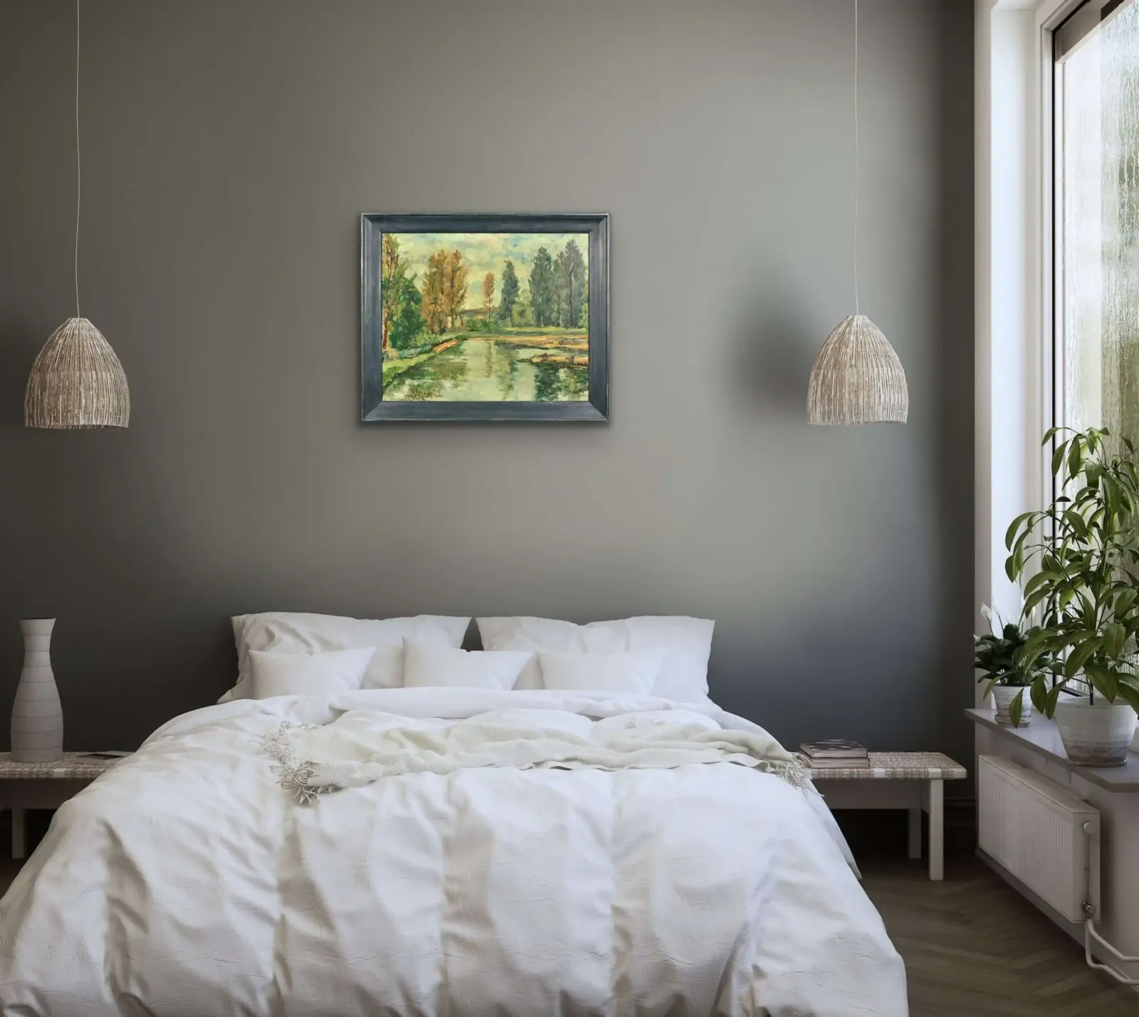 photo furniture Henri Joseph Pauwels 1903 To 1983. Belgian. Paysage Arboré. Wooded Landscape. Framed Provincial Oil Painting. Flanders Artist.