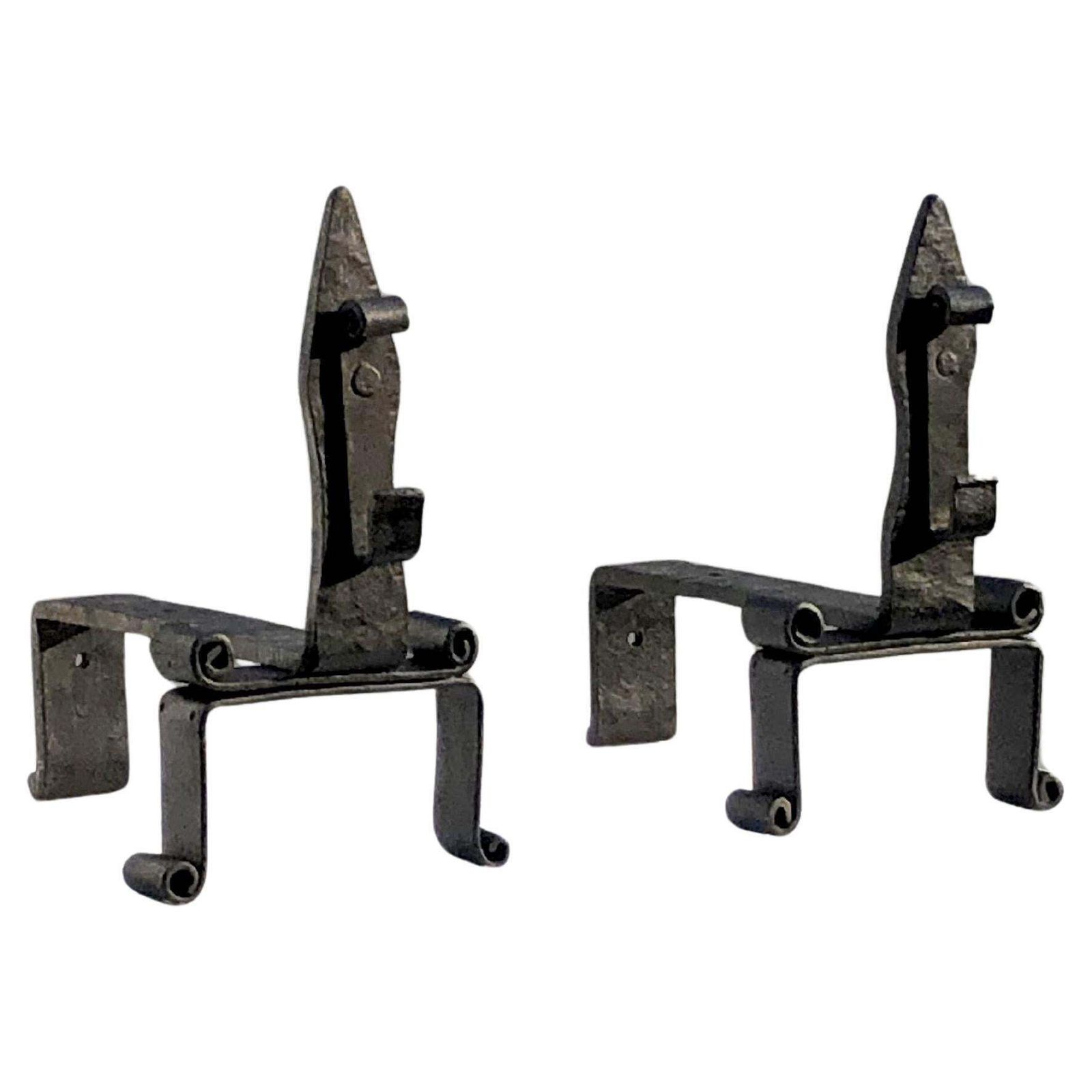 Pair Of Brutalist Neoclassical Shabby Chic Wrought Iron Andirons, France 1960 photo furniture