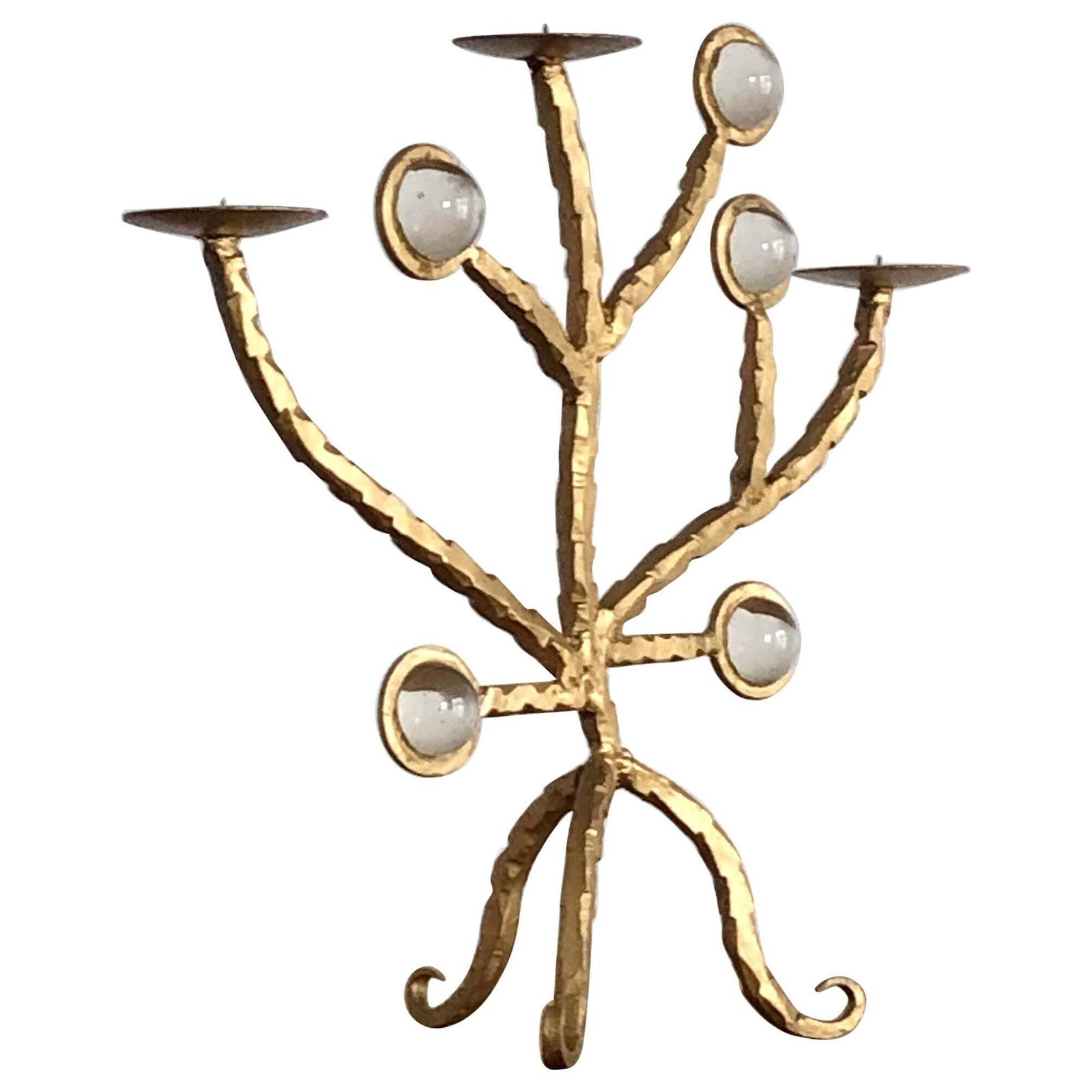 Brutalist Golden Shabby Chic Candelabra Candlestick In Wrought Iron, France 2001