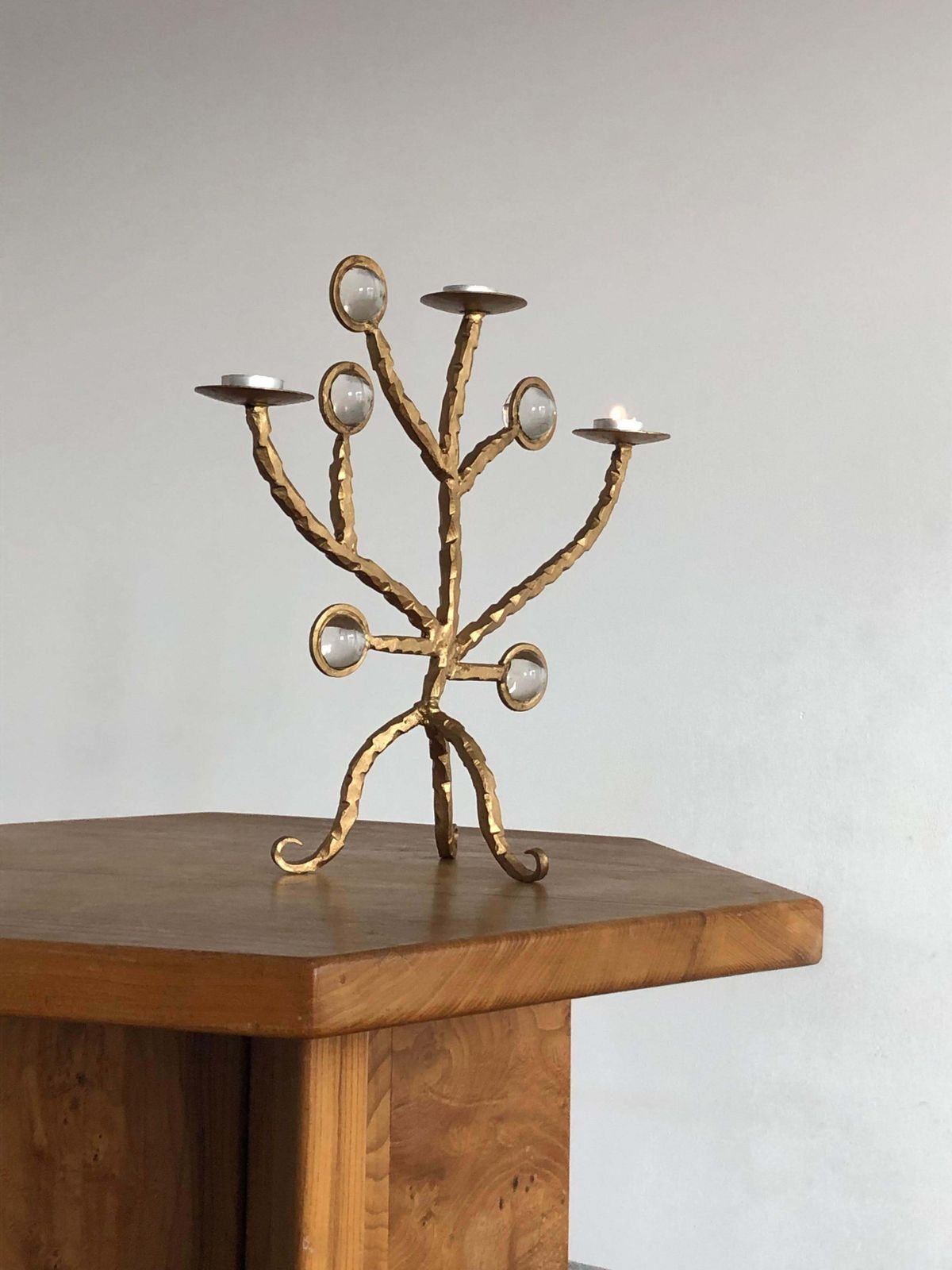 Brutalist Golden Shabby Chic Candelabra Candlestick In Wrought Iron, France 2001 photo 1596.0