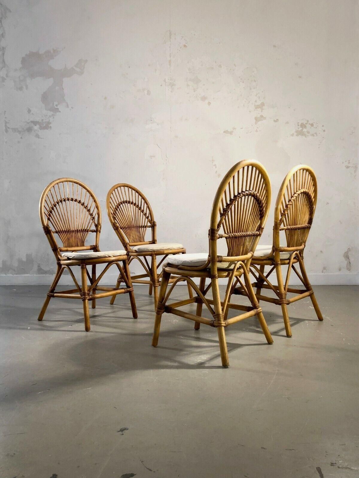 Set Of 4 Shabby Chic Bamboo Chairs In Audoux Minnet Style, France 1970 photo furniture