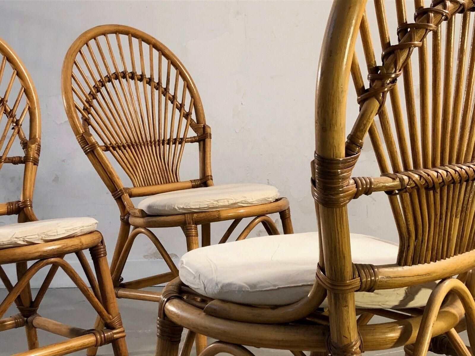 Set Of 4 Shabby Chic Bamboo Chairs In Audoux Minnet Style, France 1970 photo for sale