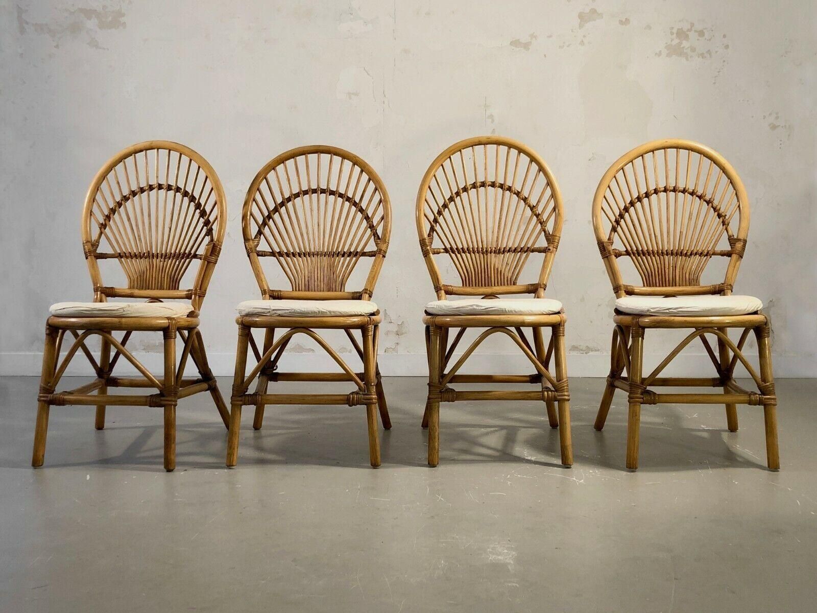 Set Of 4 Shabby Chic Bamboo Chairs In Audoux Minnet Style, France 1970 photo vinterior