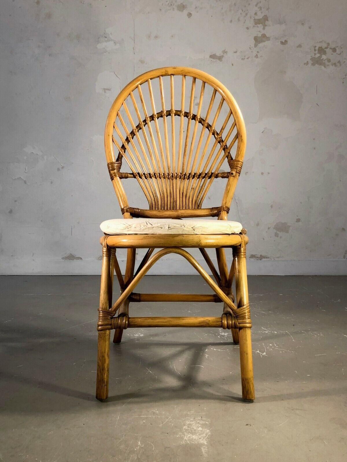 Furniture Set Of 4 Shabby Chic Bamboo Chairs In Audoux Minnet Style, France 1970 photo