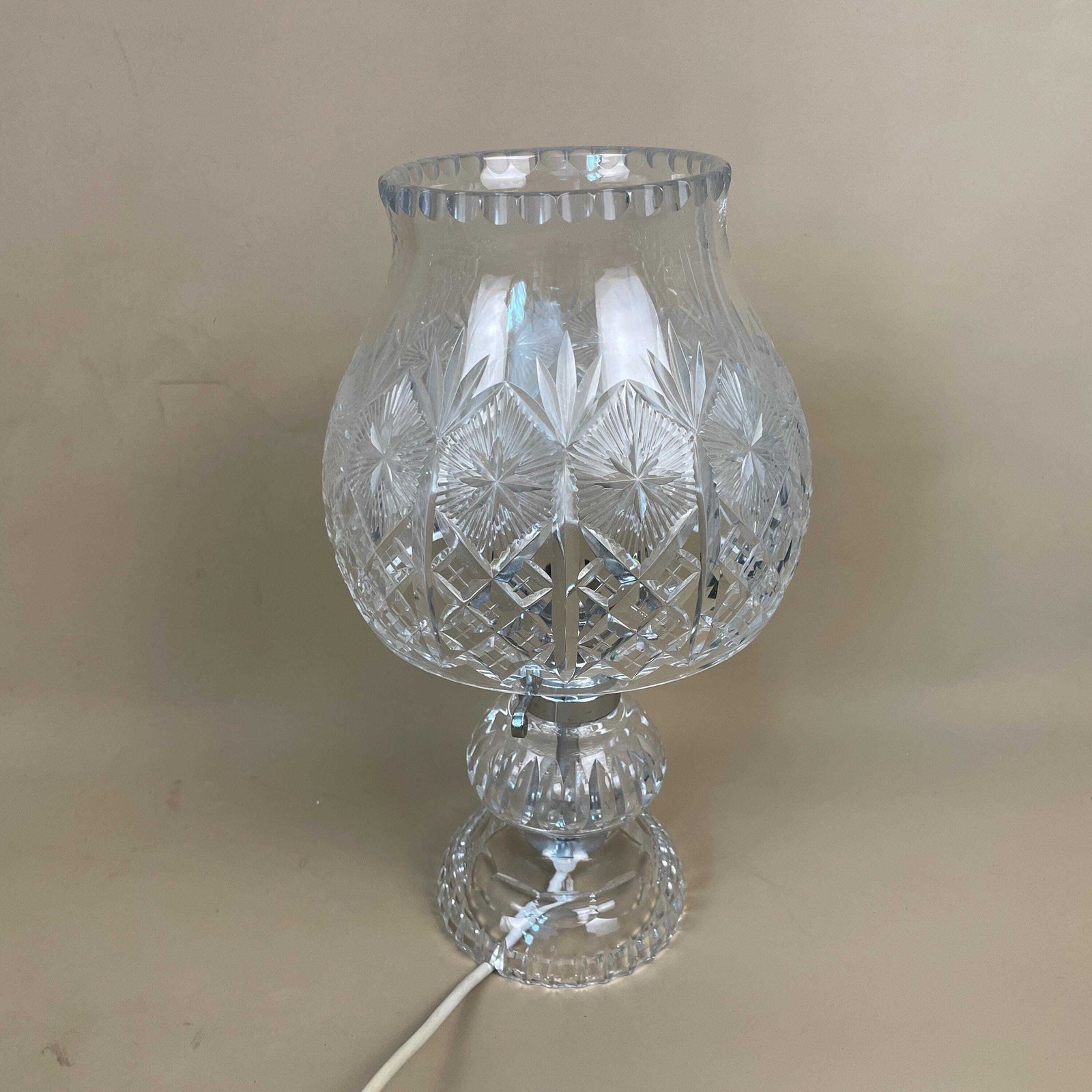 Antique Clear Cut Glass Lamp Light Bedside Table Silver Fitting Art Deco Scalloped Edge Vintage Dome Round Shade Patterned Pattern Oil photo buy