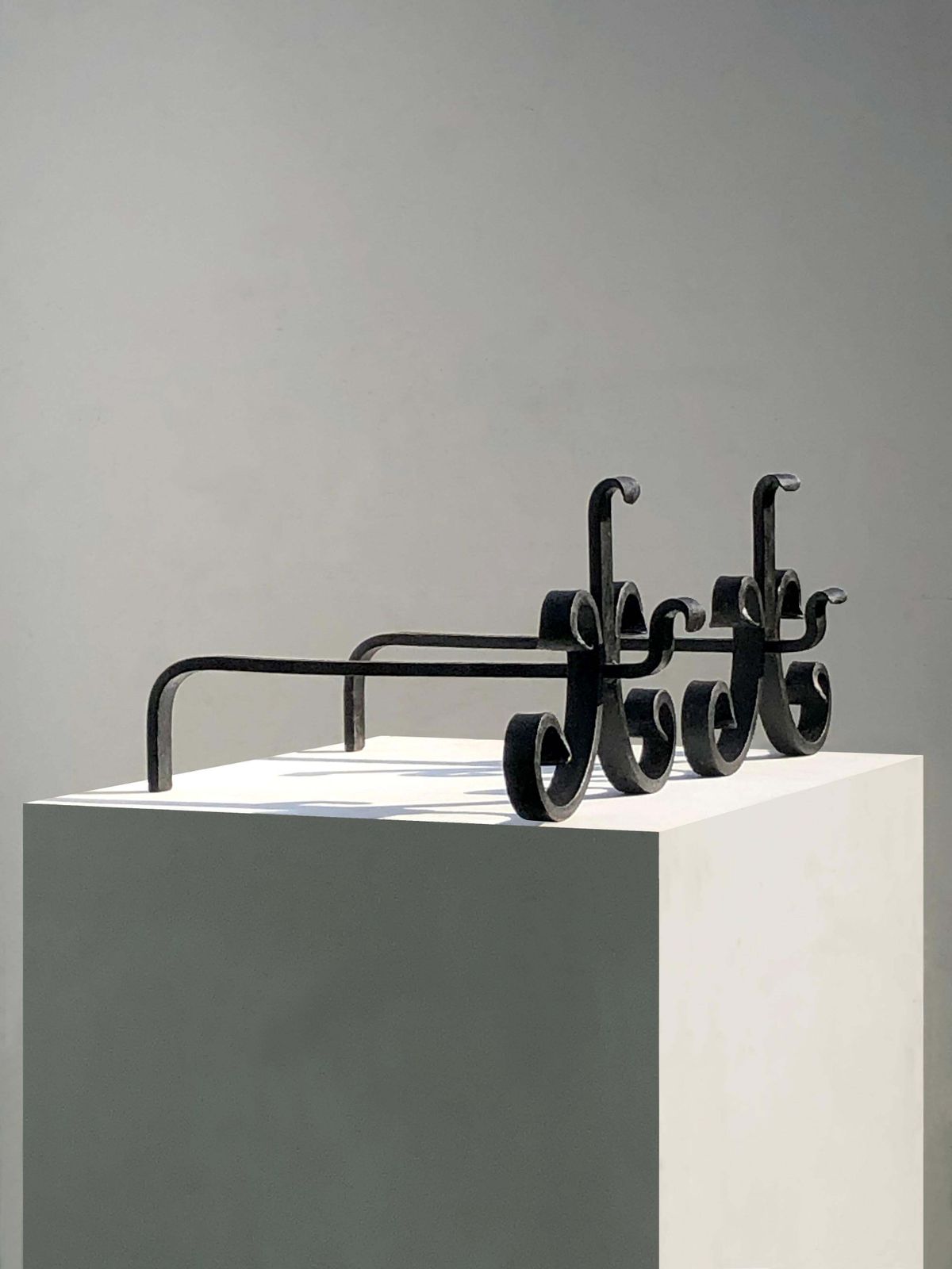 Pair Of Brutalist Neoclassical Shabby Chic Wrought Iron Andirons, France 1960 photo furniture