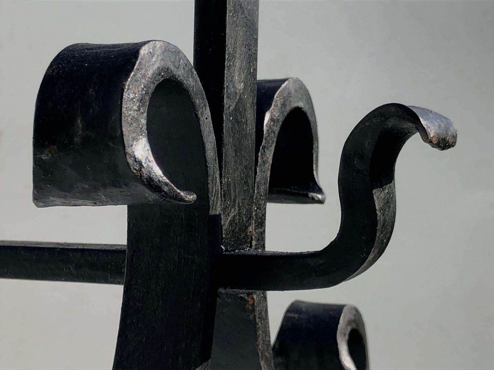 Pair Of Brutalist Neoclassical Shabby Chic Wrought Iron Andirons, France 1960 photo for sale
