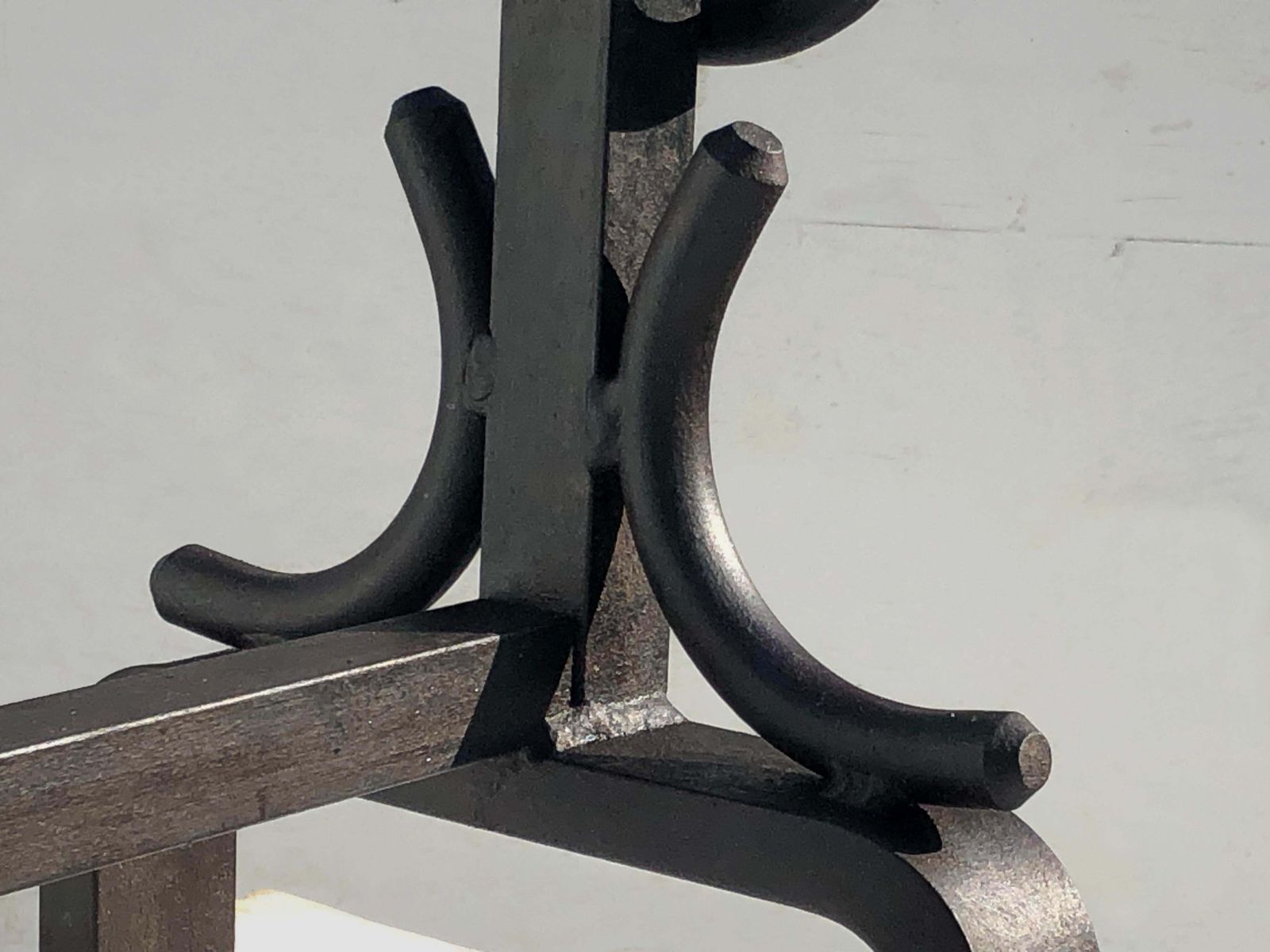 Pair Of Brutalist Modernist Shabby Chic Wrought Iron Andirons, France 1960 photo vinterior