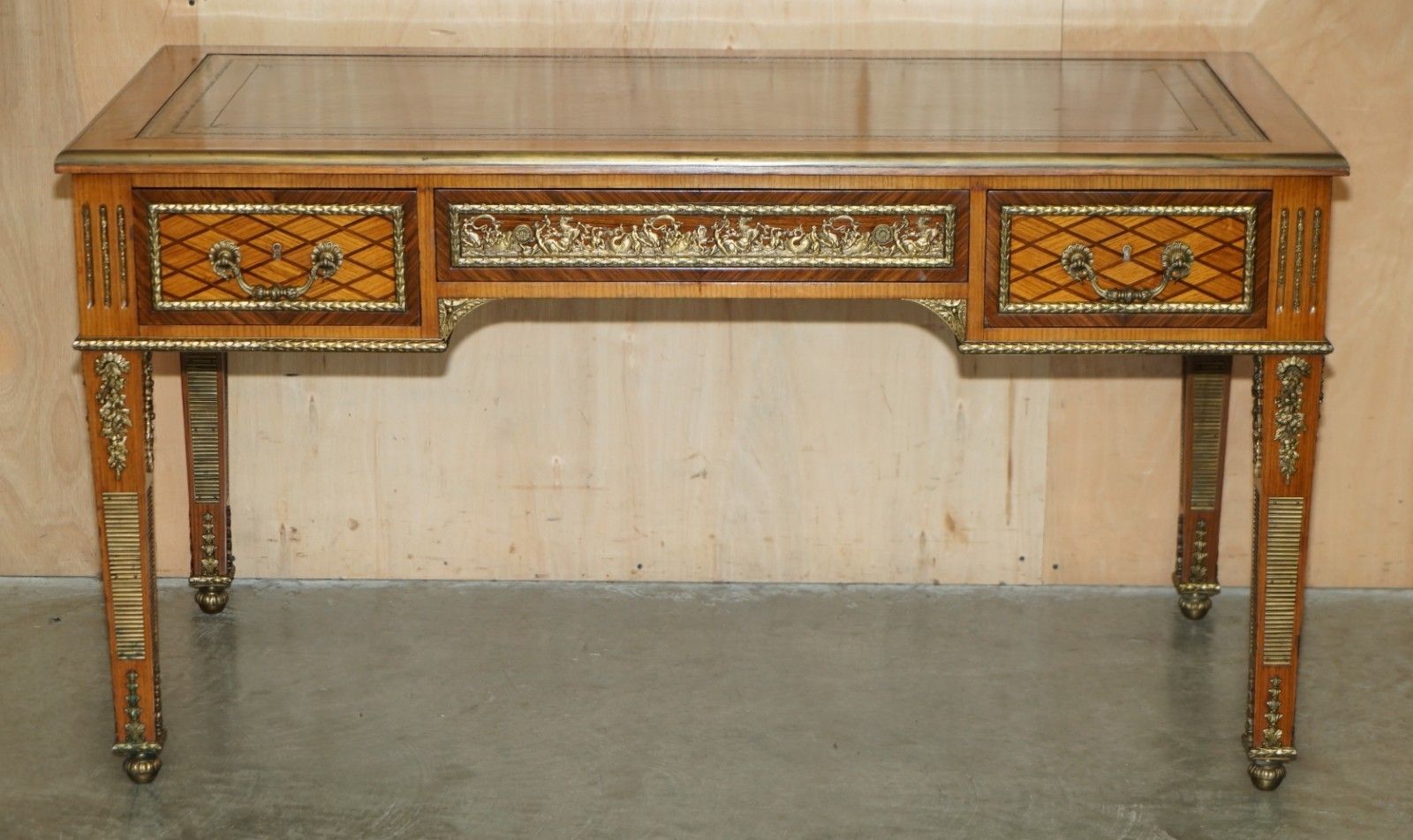 Restored Antique Late 19th Century Louis XVI Ormolu Mounted Bureau Plat Desk photo for sale